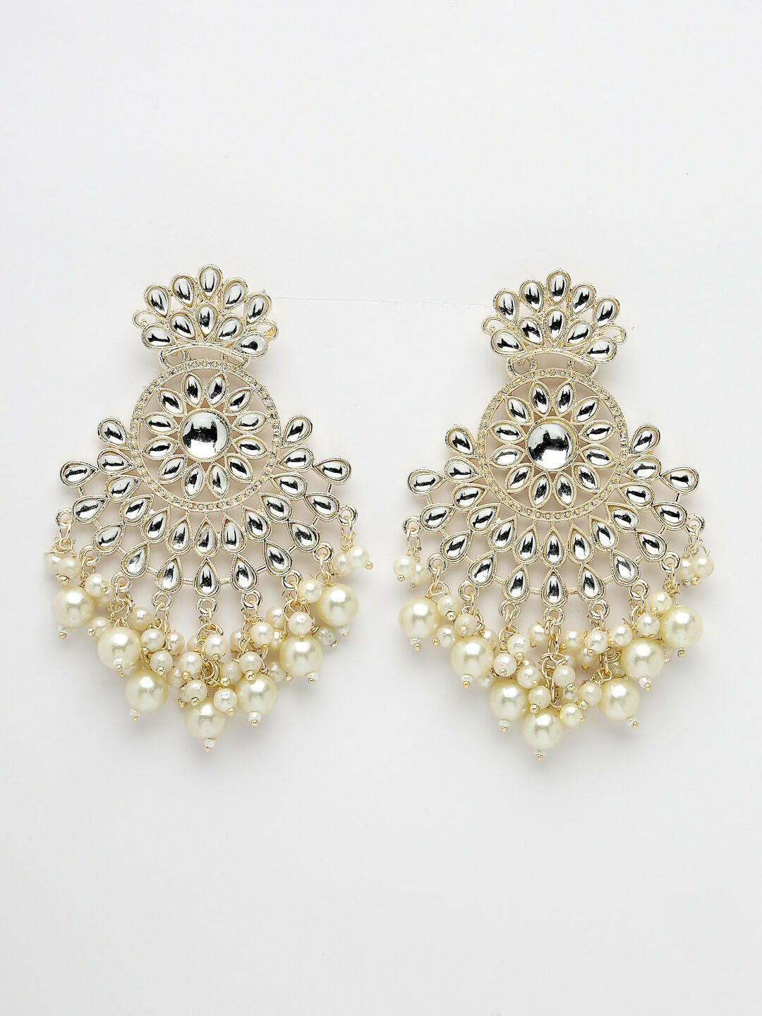 NVR Women Gold-Polished Kundan Chandbali Earrings 