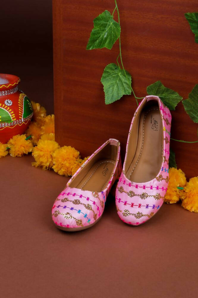 Tiny Bugs Girls Embroidered Ethnic Ballerinas-Pink  Grab2Buy Tiny Bugs Grab2Buy