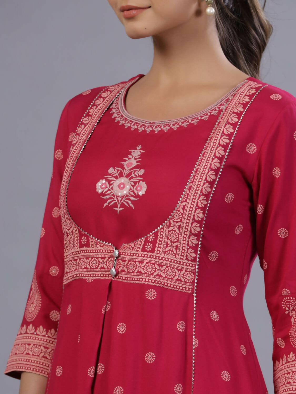 Juniper Women Fuchsia Rayon Printed A-Line Kurta