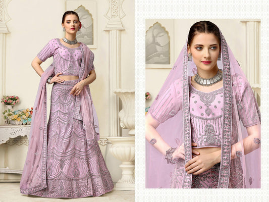 Lavender Net Fancy Zari Embroidered work Lehenga Choli with Dupatta - Heer