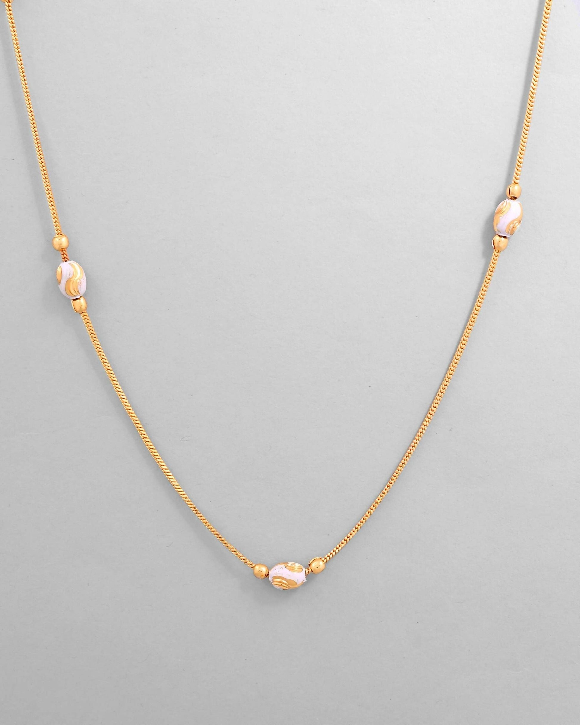 VOJ Gold-Polished Chain with White Hand Crafted Beads 