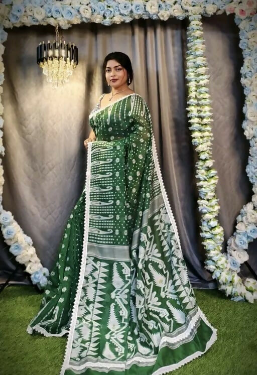 Exclusive Collection Beautiful Dark Green Jaal Jamdani Grab2Buy 