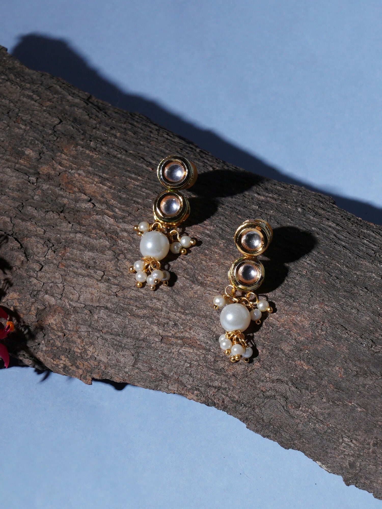 Kundan Earrings with Pearl Drops (Gold) - Ruby Raang - Grab2buy