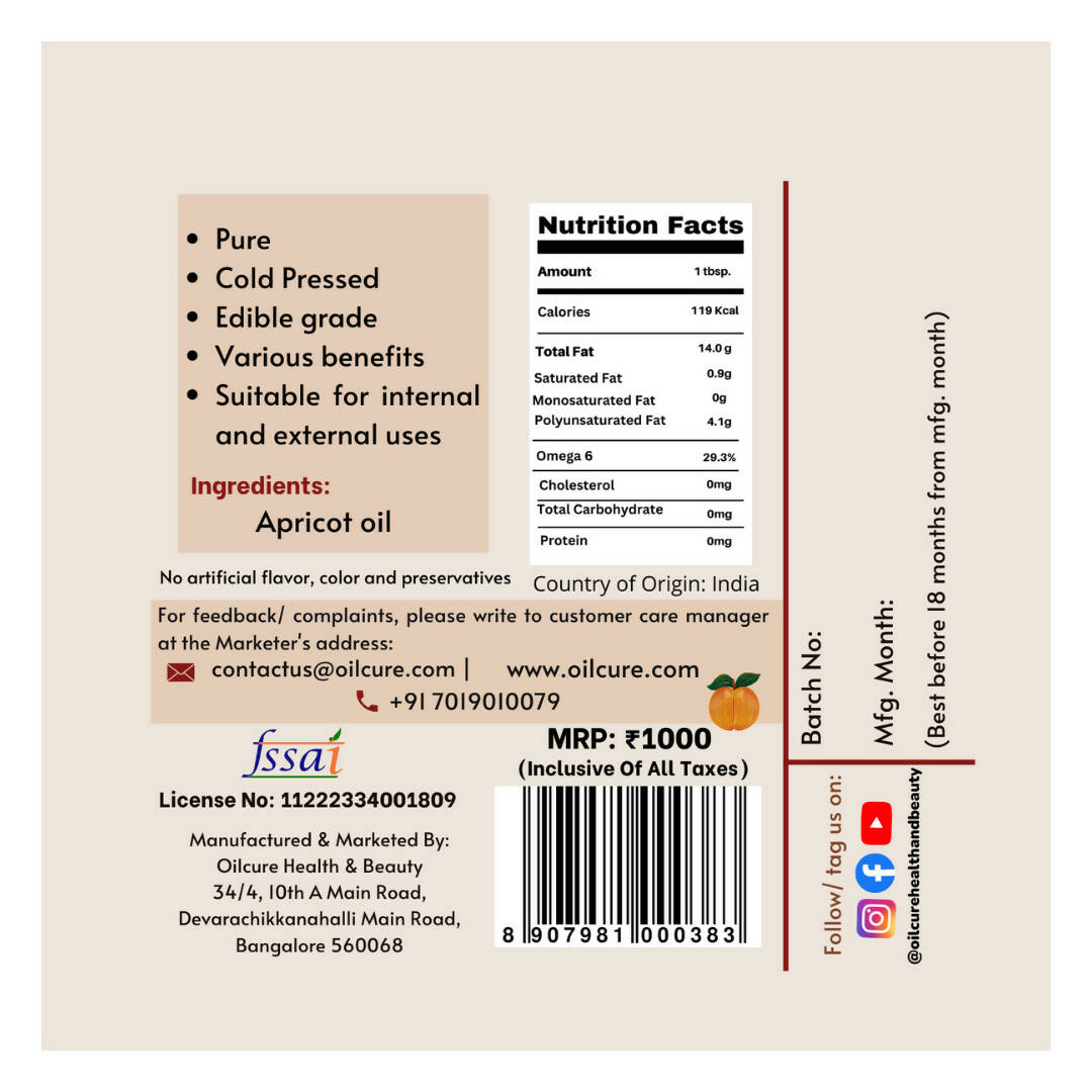 Oilcure Apricot Oil Cold Pressed 