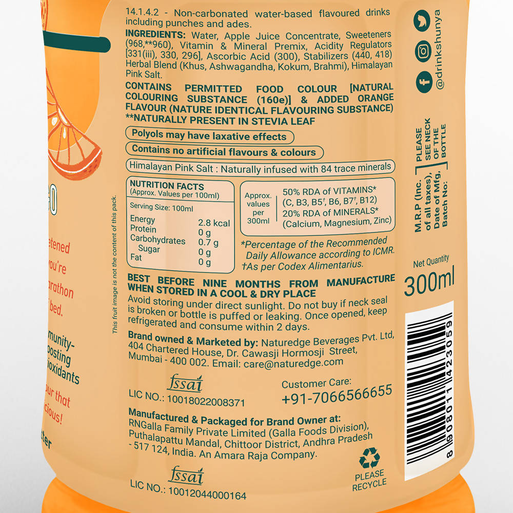 Shunya Go Zappy Orange nutitionals