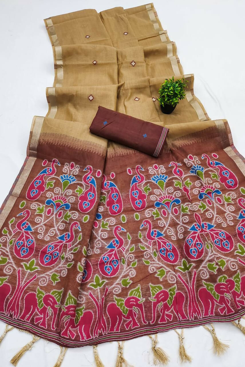 Vastranavya Cream Muga Cotton Meenakari & Azarakh Pallu Grab2Buy with Contrast Blouse  Grab2Buy Vastranavya Grab2Buy