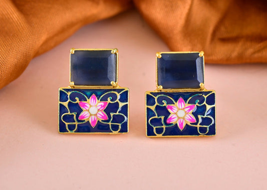 Joban Fashion Women Brass Blue Onyx Earrings 