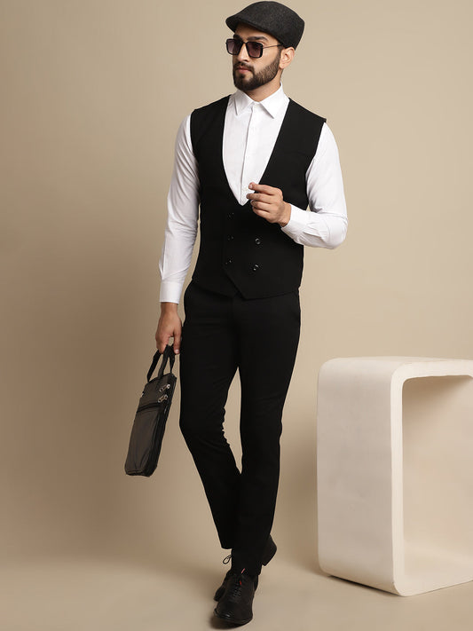 Even Apparels Men's Black Double Breast Waistcoat - Grab2buy
