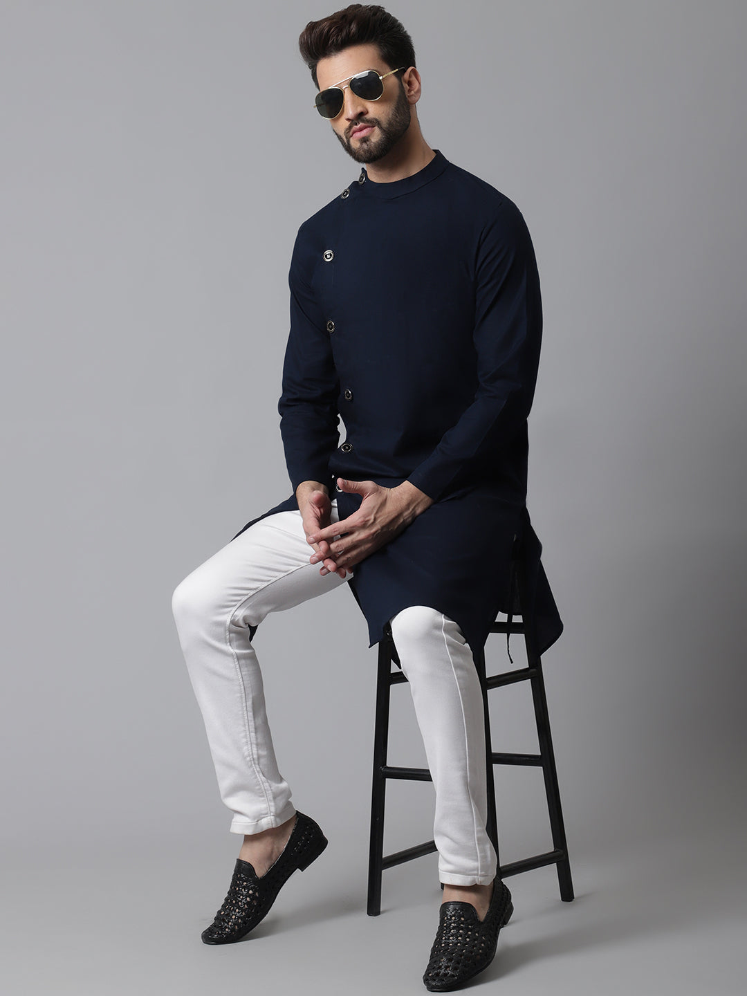 Indian Clothing Even Apparels Blue Sherwani Kurta With Asymetrical Cut 