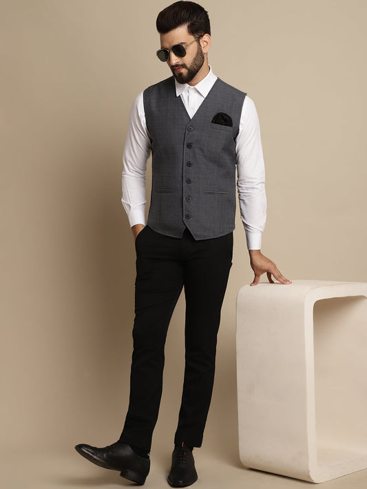 Even Apparels Men's Grey Waistcoat with welt pockets - Grab2buy
