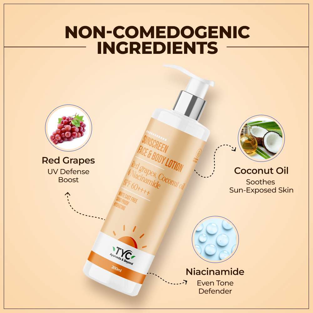 TYC Sunscreen Face & Body Lotion - Red Grapes, Coconut Oil & Niacinamide | SPF 60++++  Grab2Buy TYC Grab2Buy