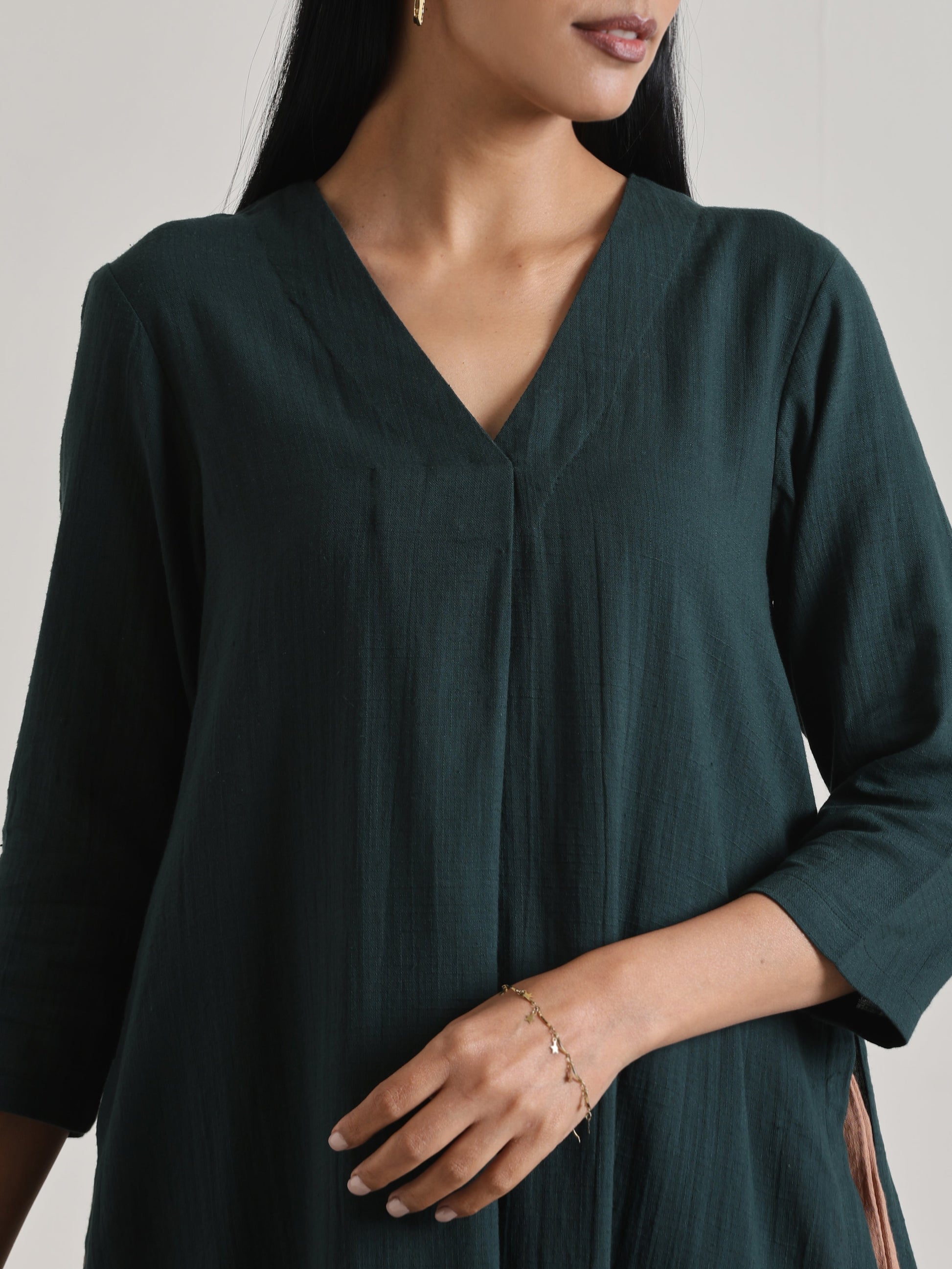 trueBrowns Dark Green Kurta Pant Set 