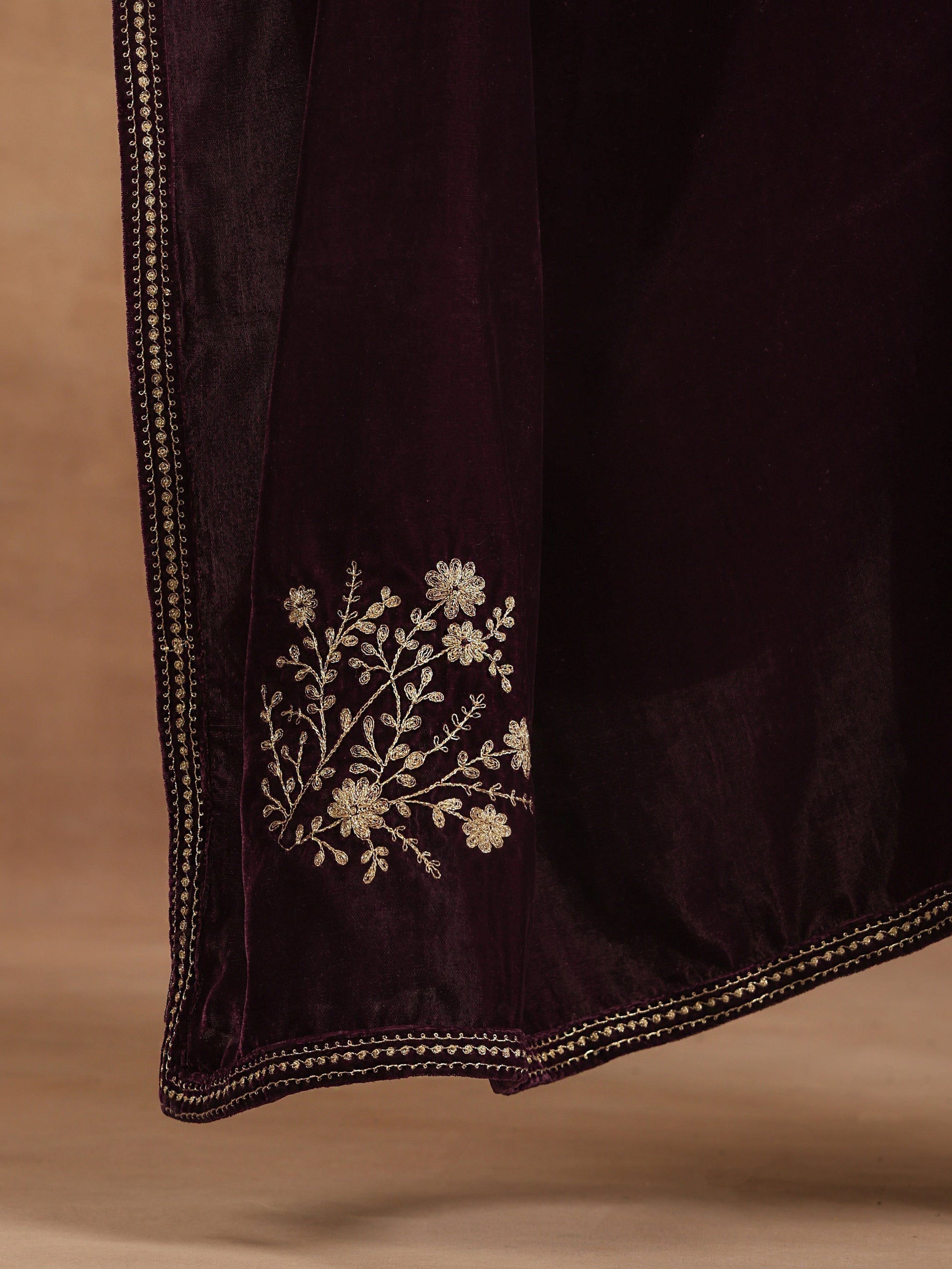 trueBrowns Wine Velvet Embroidered Shawl - Grab2buy
