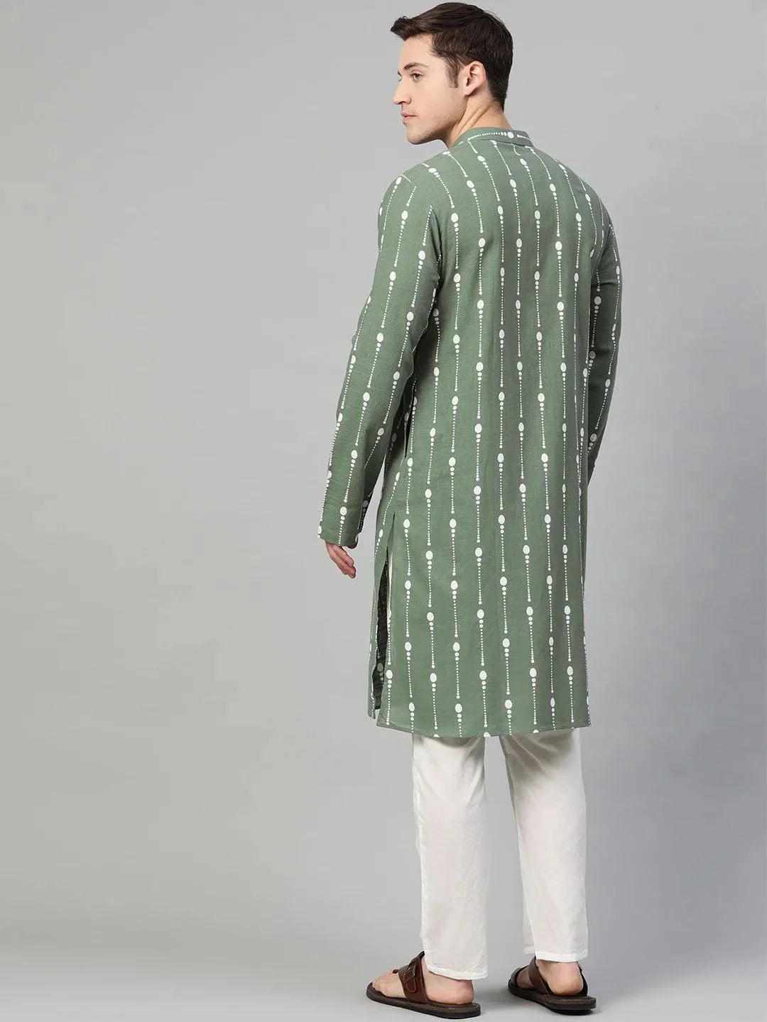 Fabmade Green And White Printed Straight Kurta Pyjama