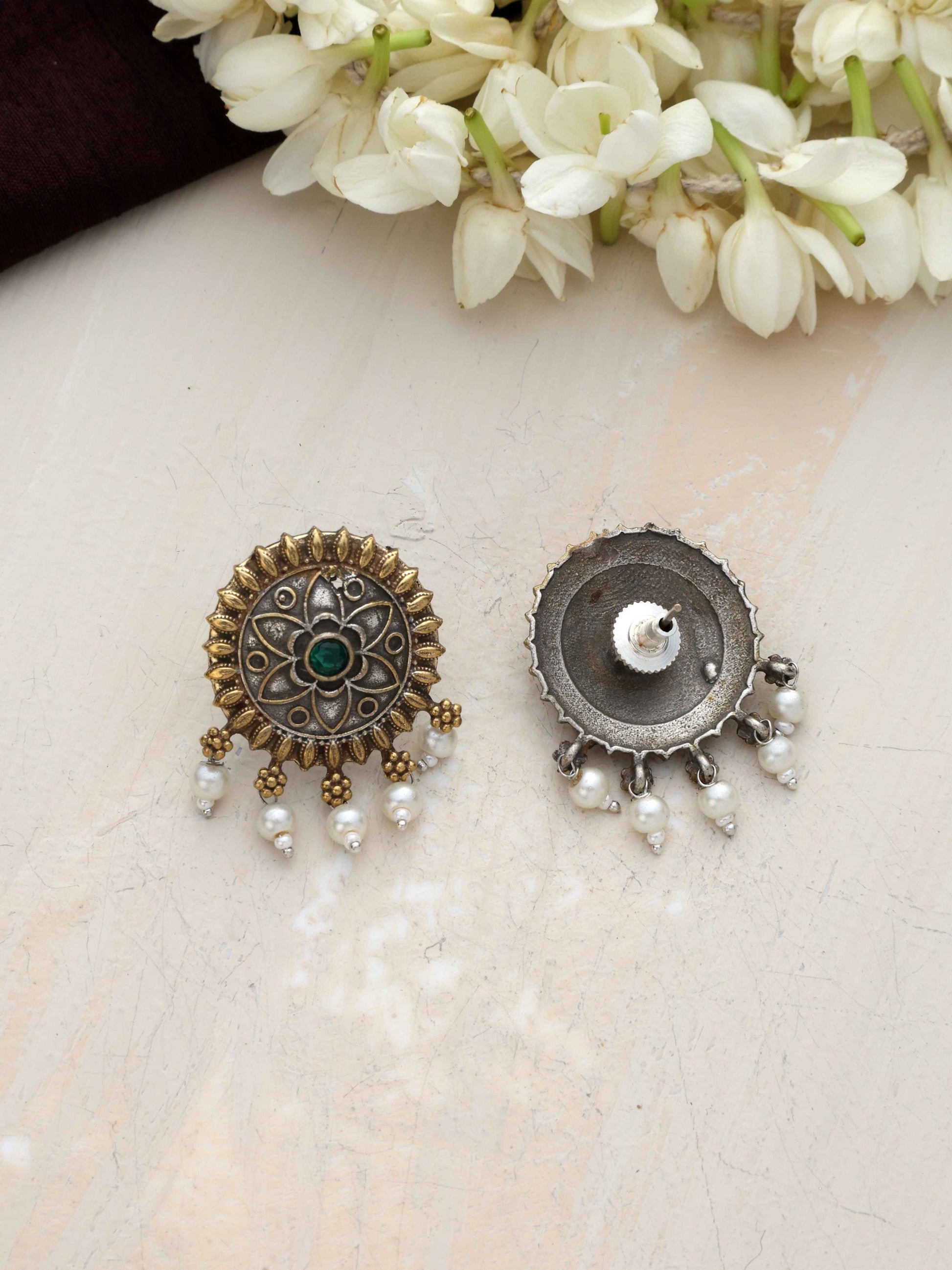 trueBrowns Silver Gold Tone Floral Stud Earrings Truebrowns Lifestyle
