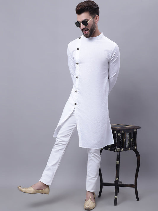 Even Apparels White Sherwani Kurta With Asymetrical Cut 