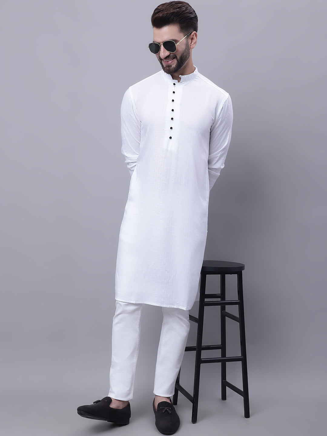 Even Apparels White Pure Cotton Kurta With Band Collar 