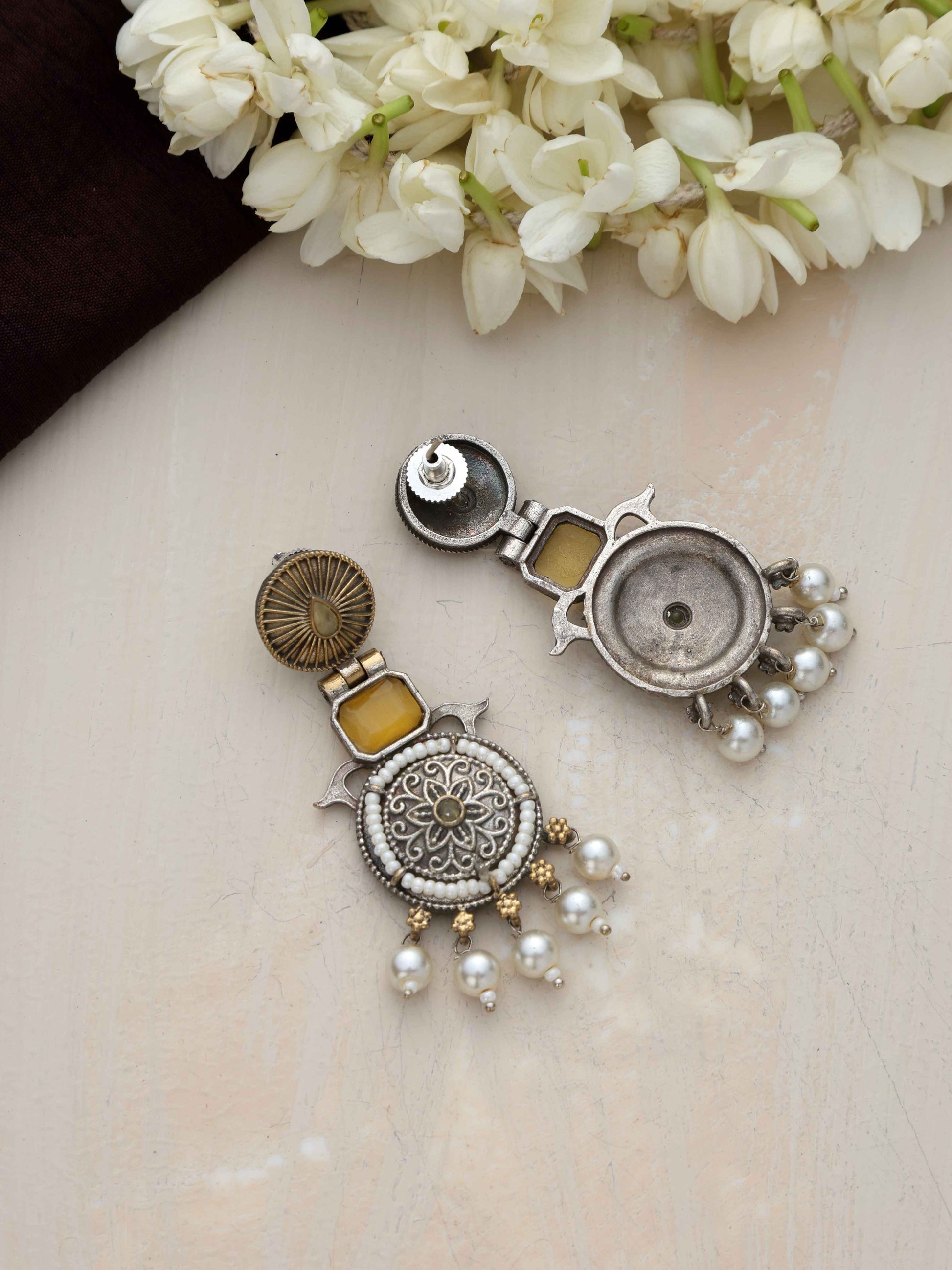 trueBrowns Silver Gold Tone Meenakari Pearl Drop Earrings Truebrowns Lifestyle