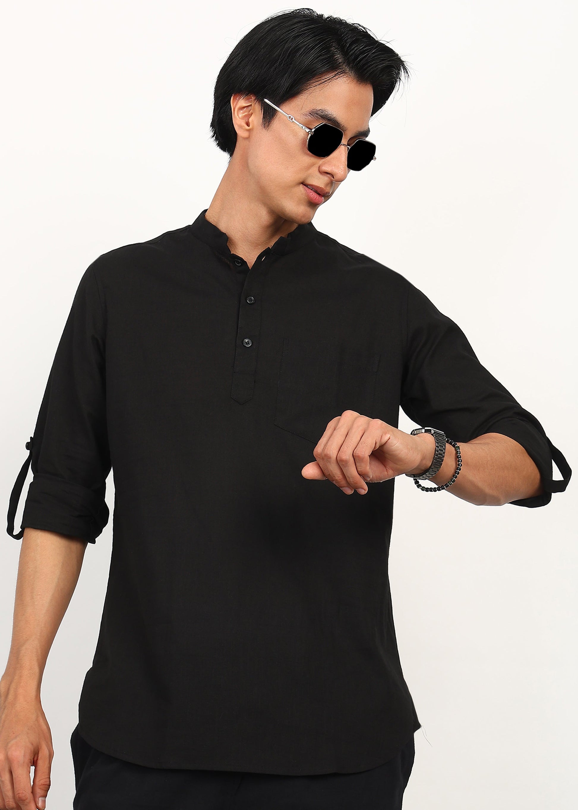 Fabmade Noir Linen Kurta Set