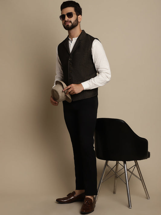 Even Apparels Men's Brown Wool Waistcoat with Notched Lapel - Grab2buy