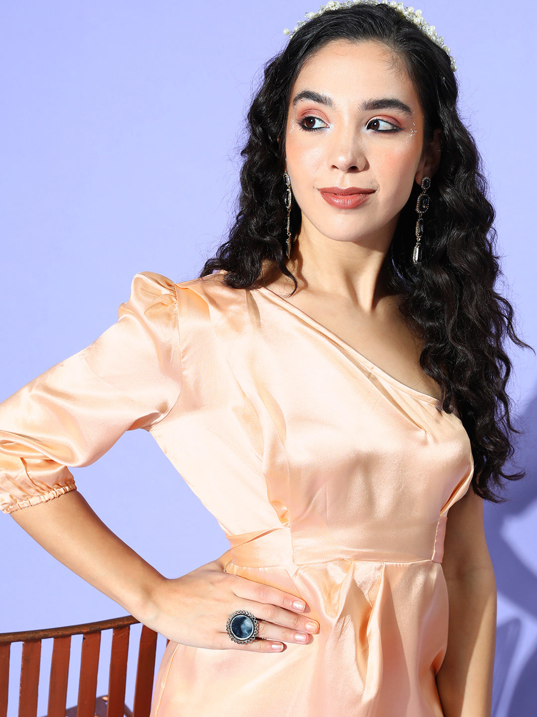 InWeave One Shoulder Satin Top In Peach Colour 