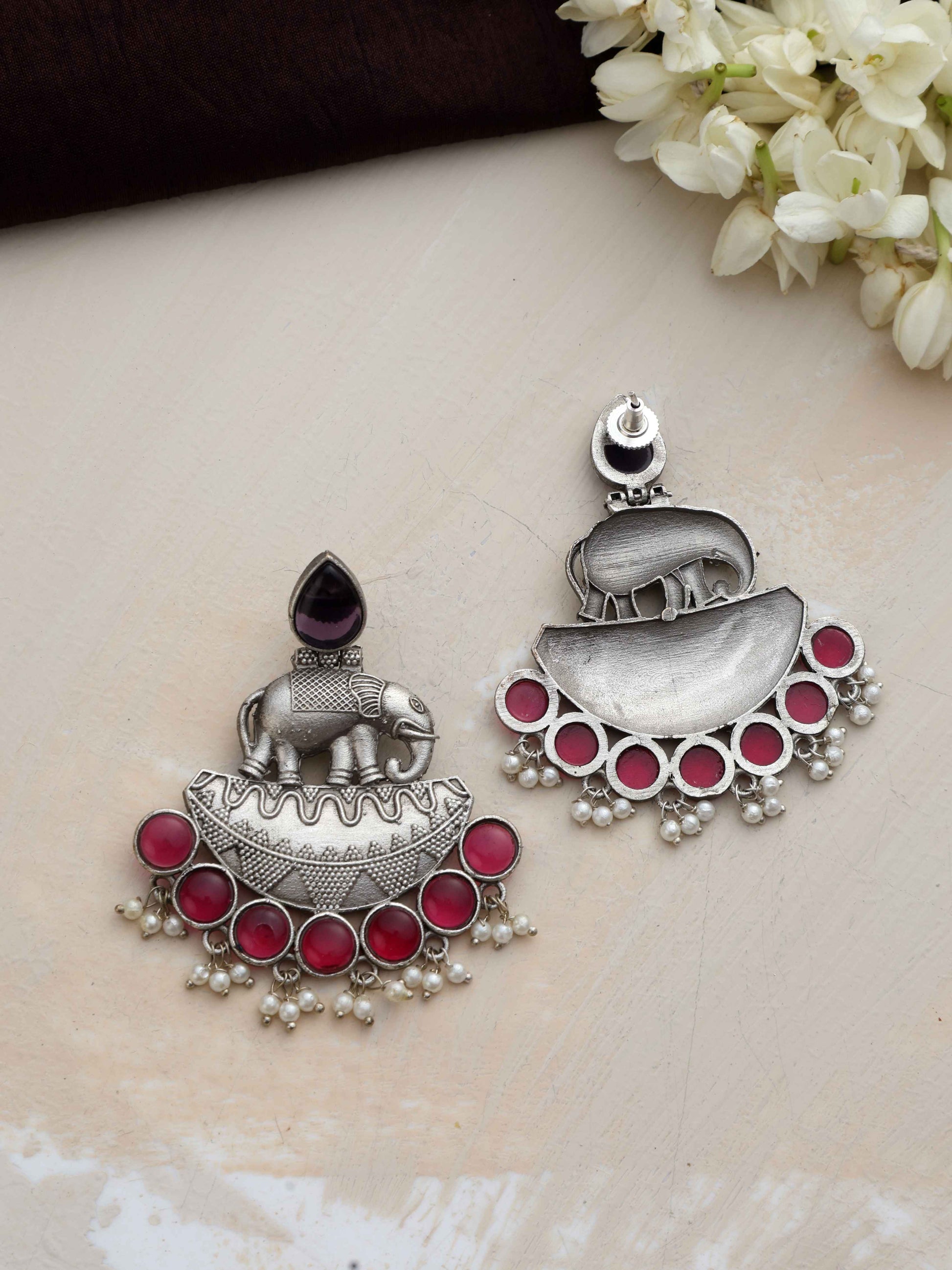 trueBrowns Silver Tone Elephant Dangle Earrings Truebrowns Lifestyle