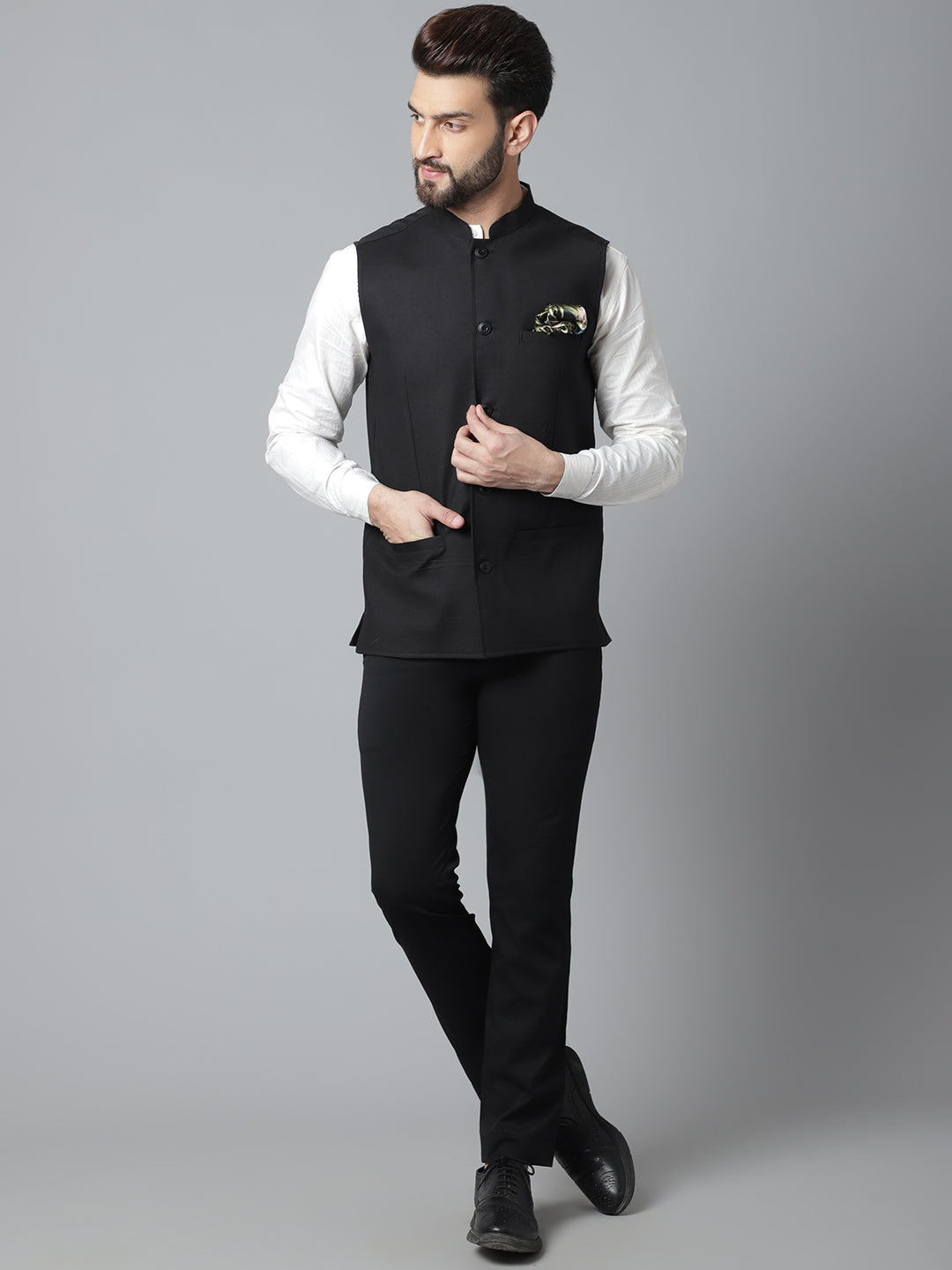 Even Apparels Men's Black Nehru Jacket With Welt Pockets 