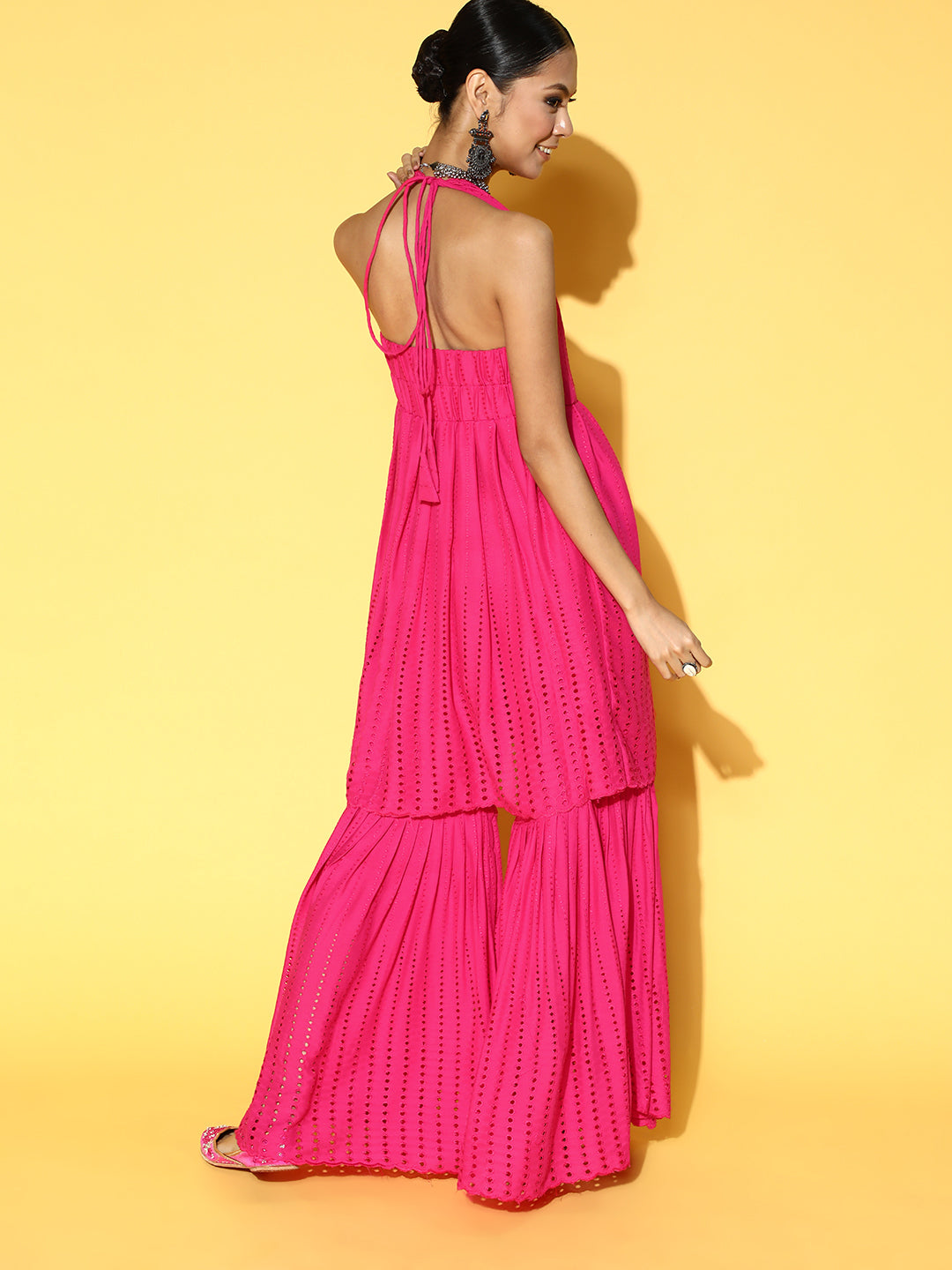InWeave Fuchsia Backless Kurta Sharara Set 