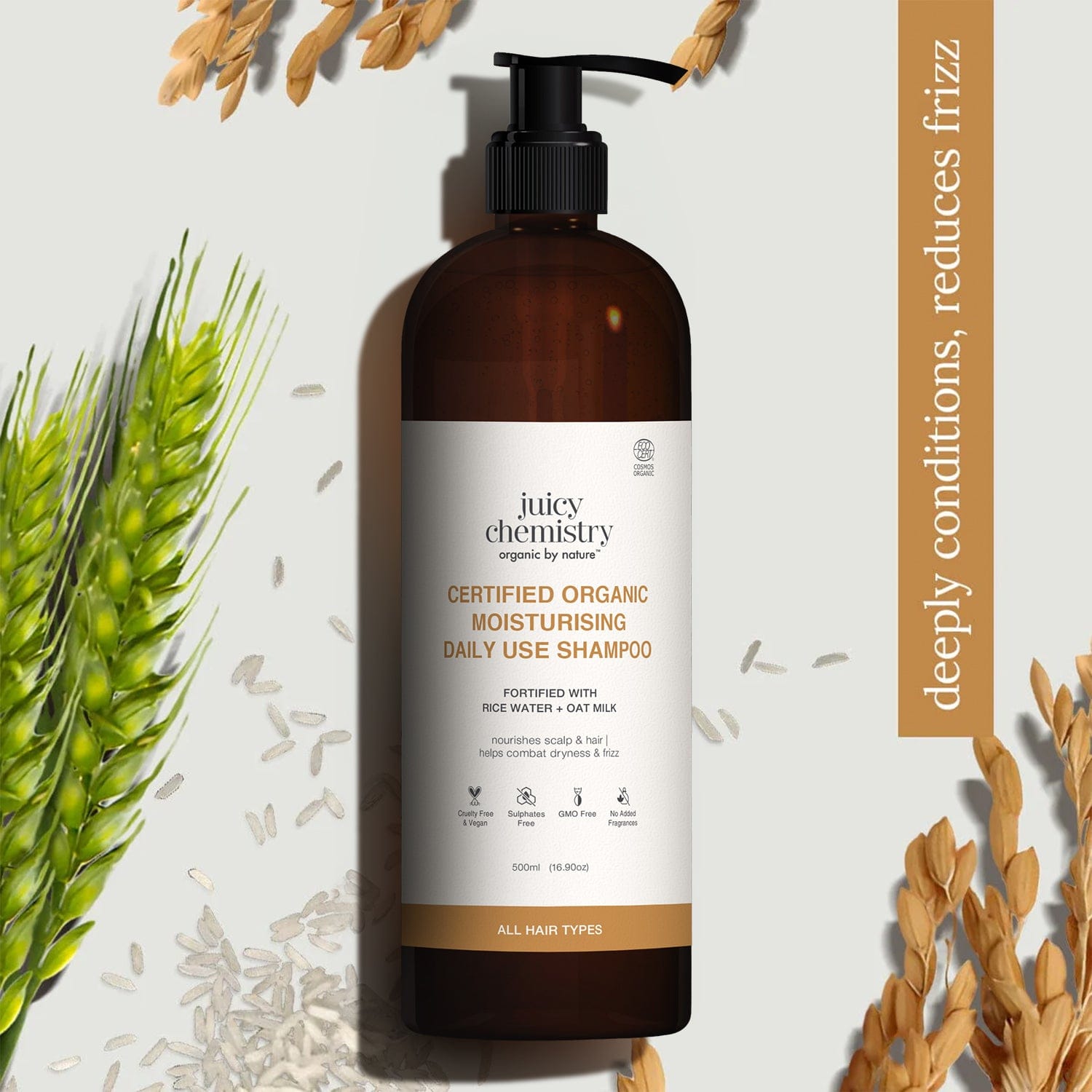 Certified Organic Moisturising Daily Use Shampoo Fortified with Rice Water + Oat Milk 