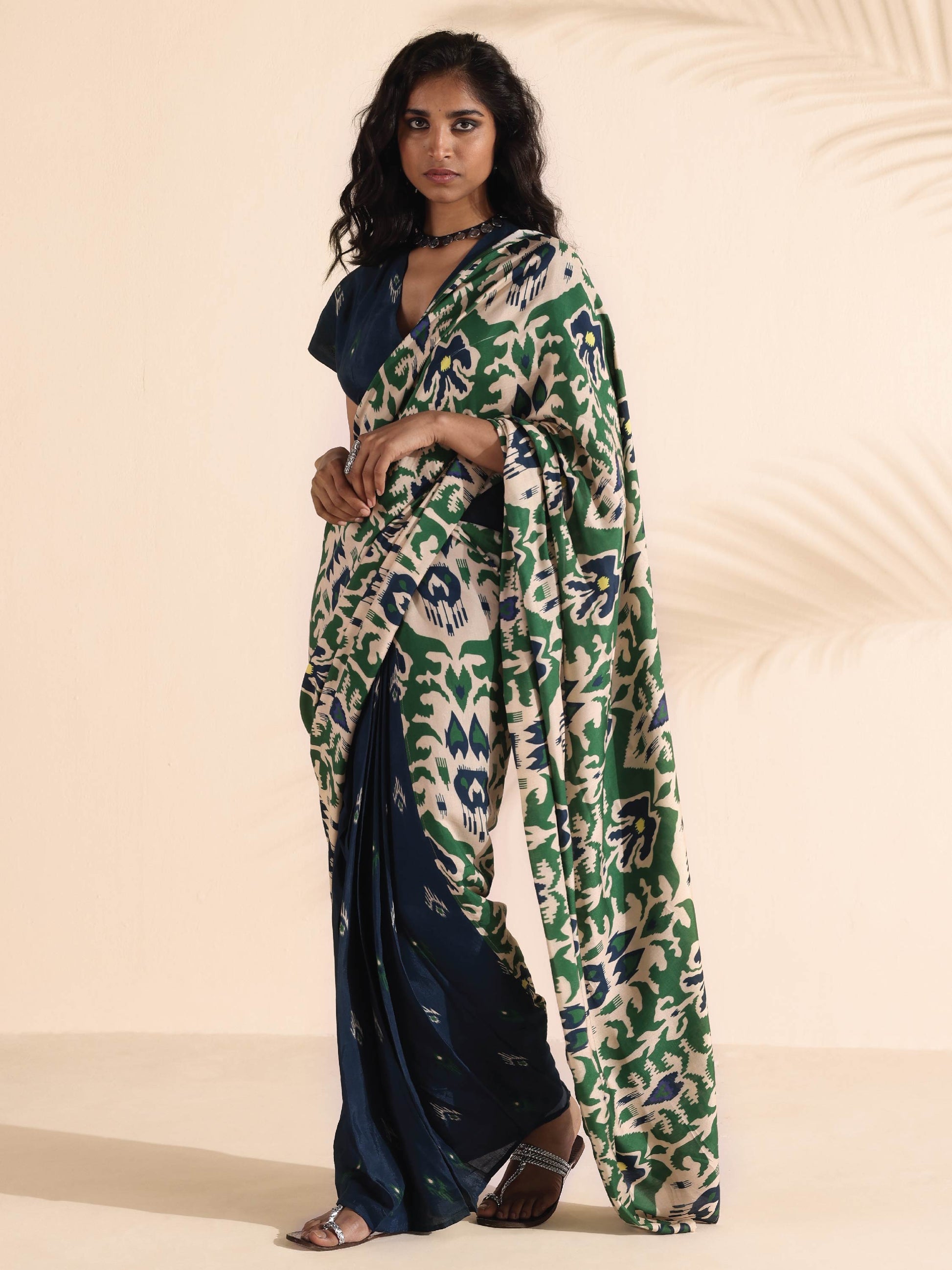 trueBrowns Blue Muslin Ikat Blouse | Swadesiicart