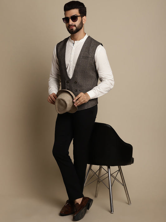 Even Apparels Men's Brown Double Breast Waistcoat - Grab2buy