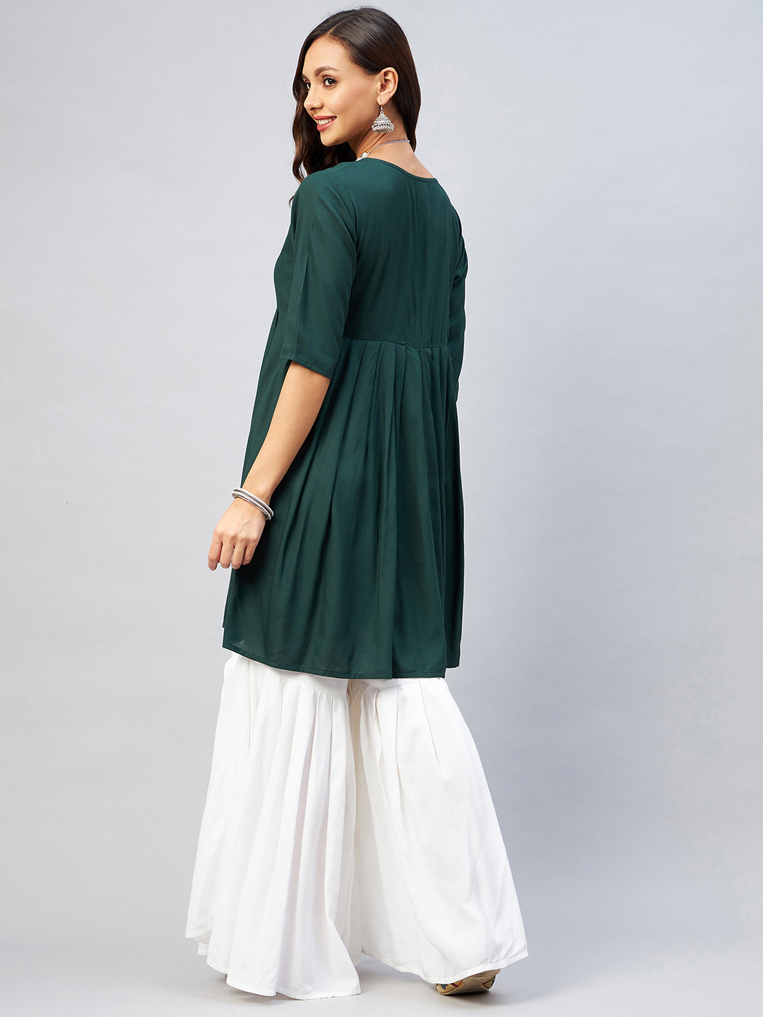 InWeave Women's Dark Green Short Anarkali Kurta 