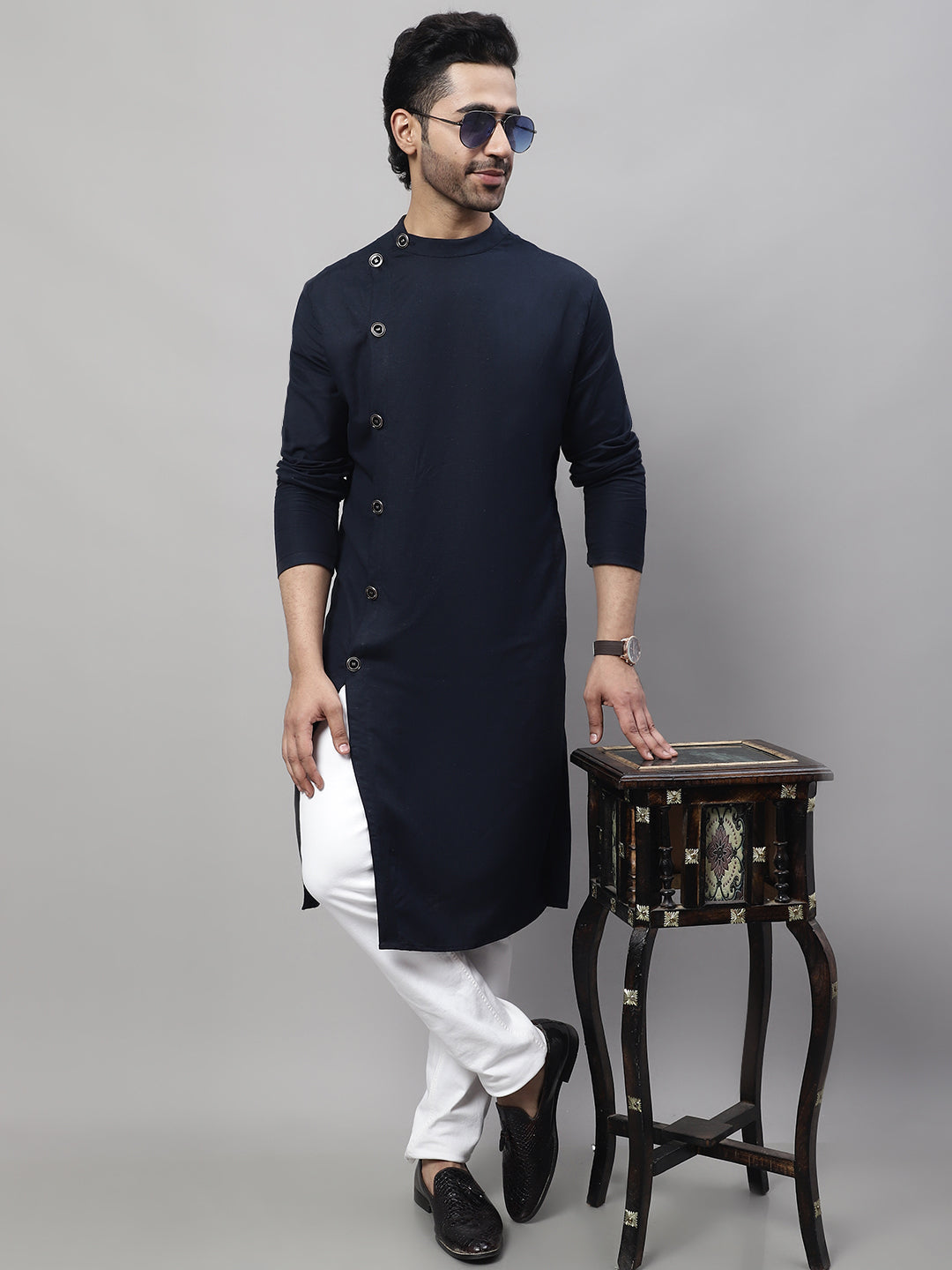 Even Apparels Blue Sherwani Kurta With Asymetrical Cut 