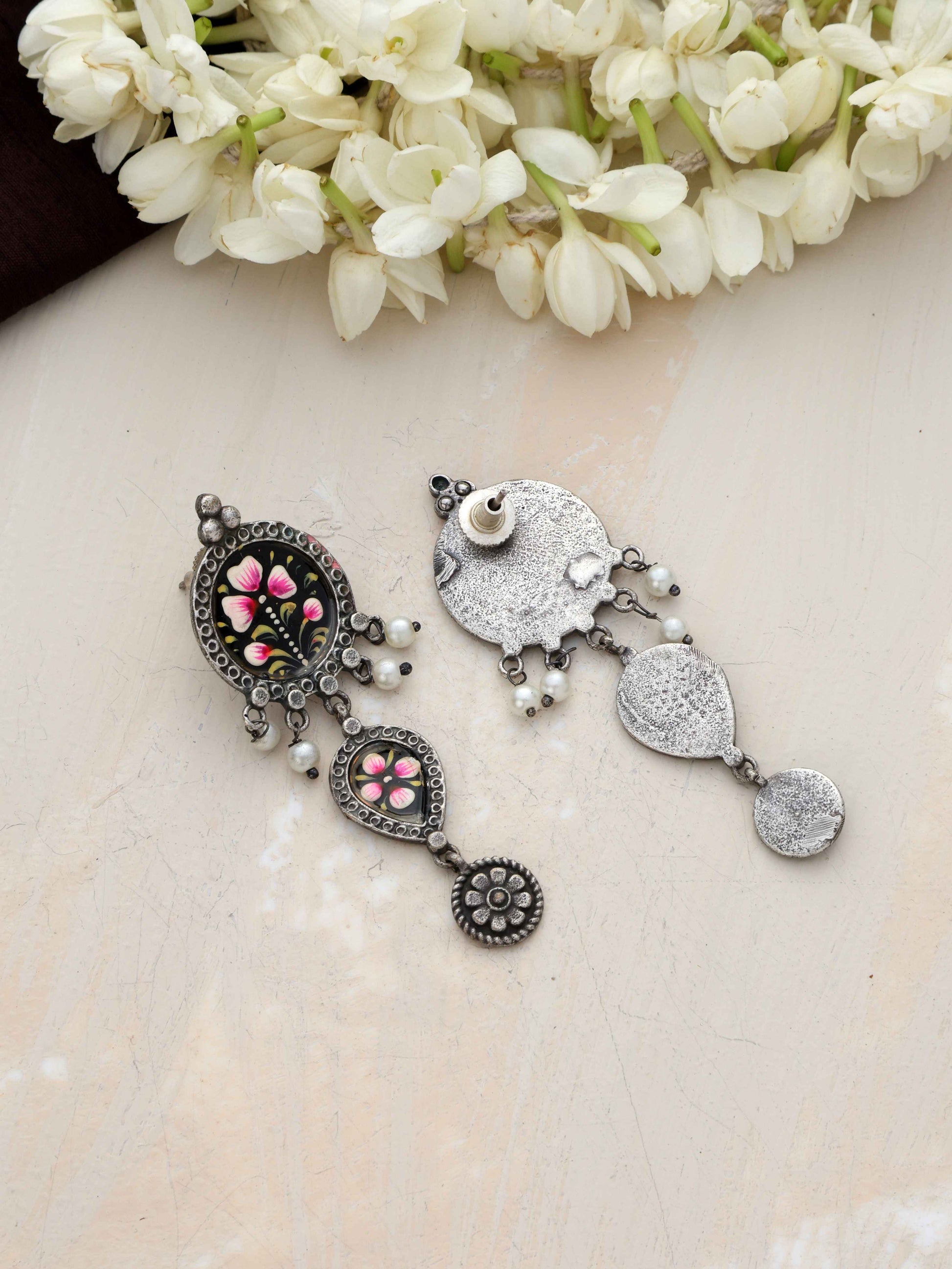 trueBrowns Silver Tone Handpainted Dangle Earrings Truebrowns Lifestyle