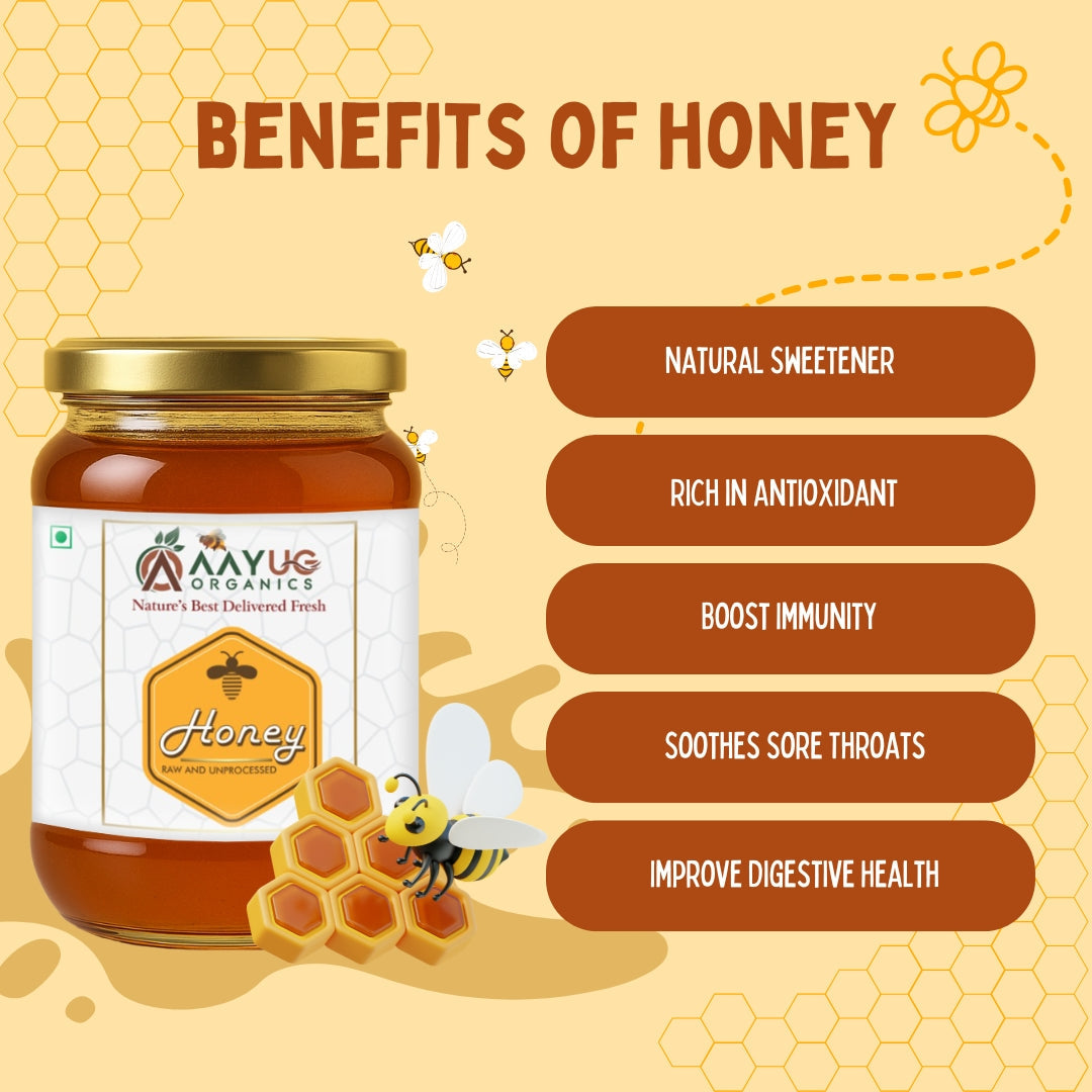 Aayug Organics Organic and Raw Honey, 100% Natural and Ayurvedic, Rich in Vitamins and Minerals 