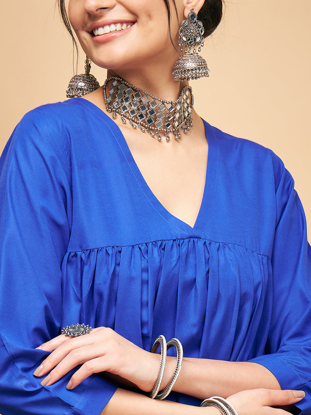 InWeave Women's Ink Blue Flared Kurta Palazzo Set 