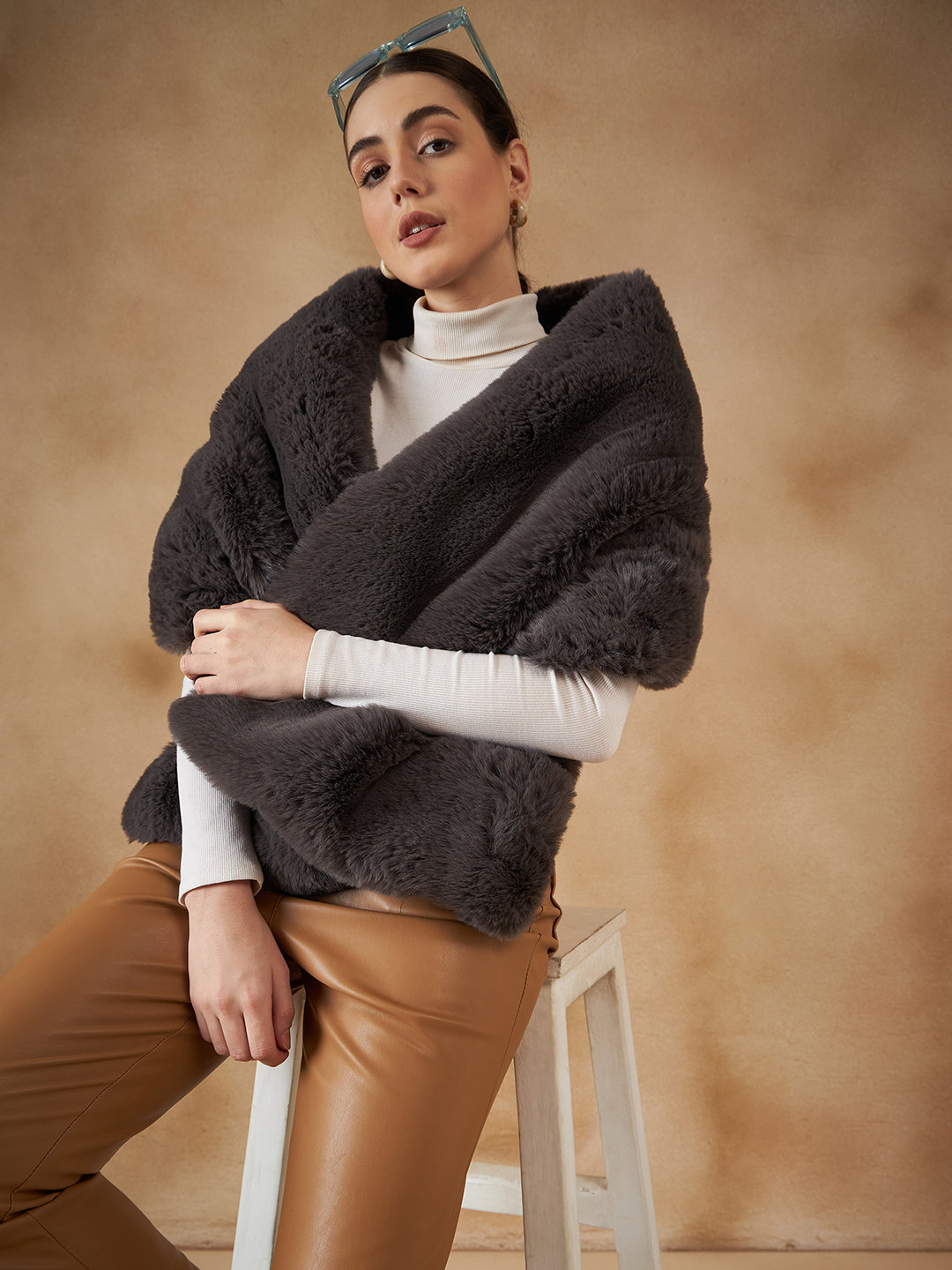 InWeave Slaty Grey Long Faux Fur Cape 