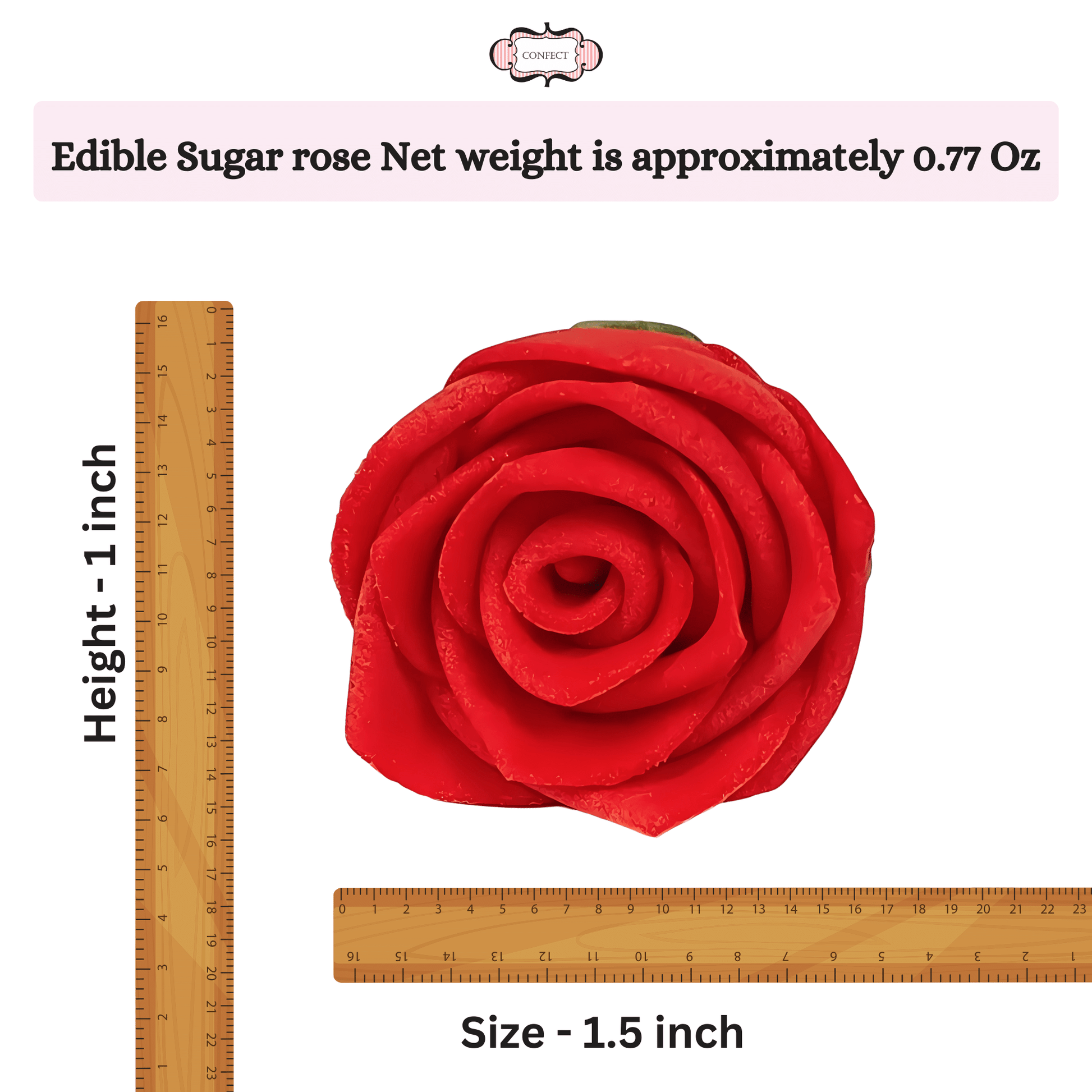Confect Edible Sugar Roses Cake Toppers - Pack of 12 (04)