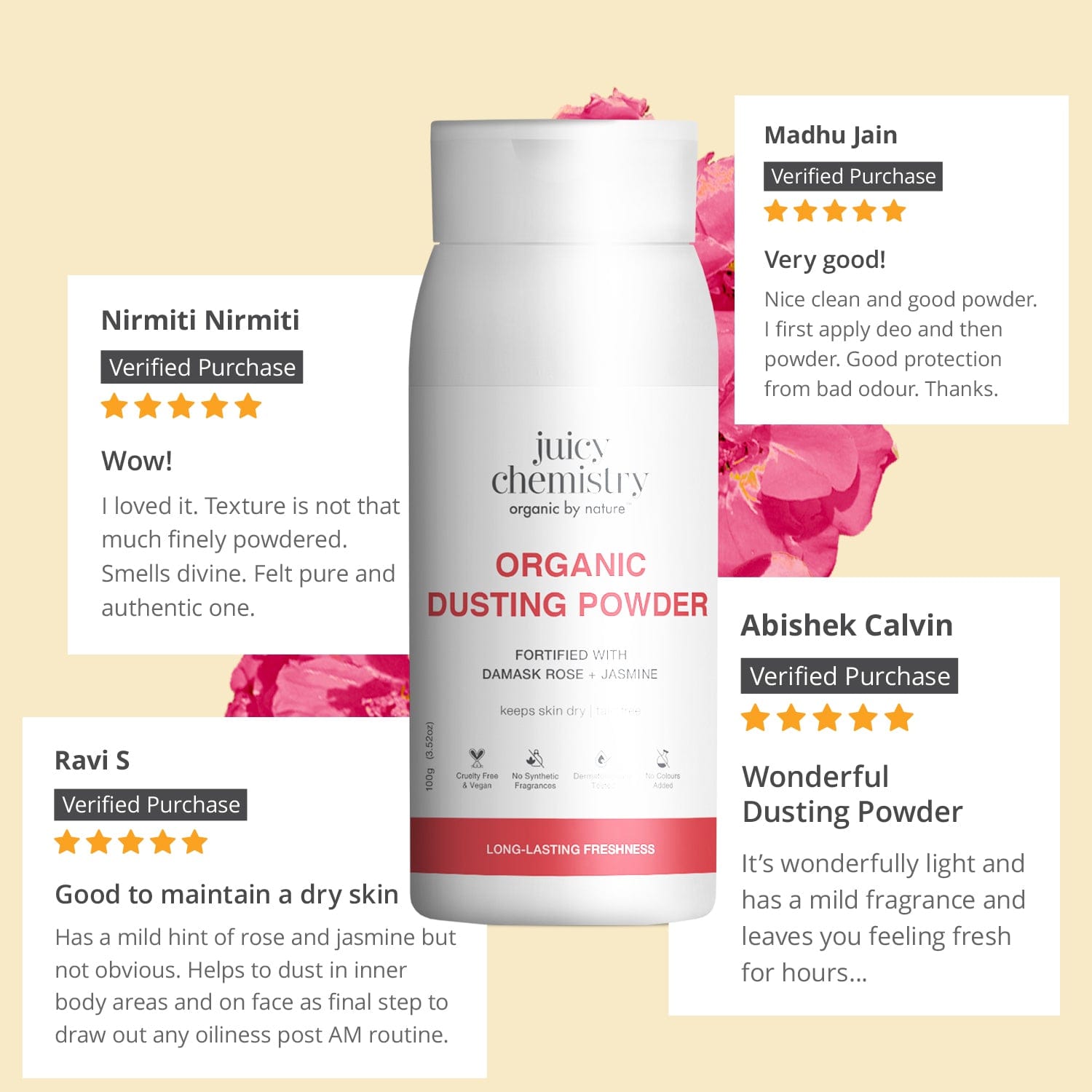 Organic Dusting Powder Fortified Damask Rose + Jasmine 