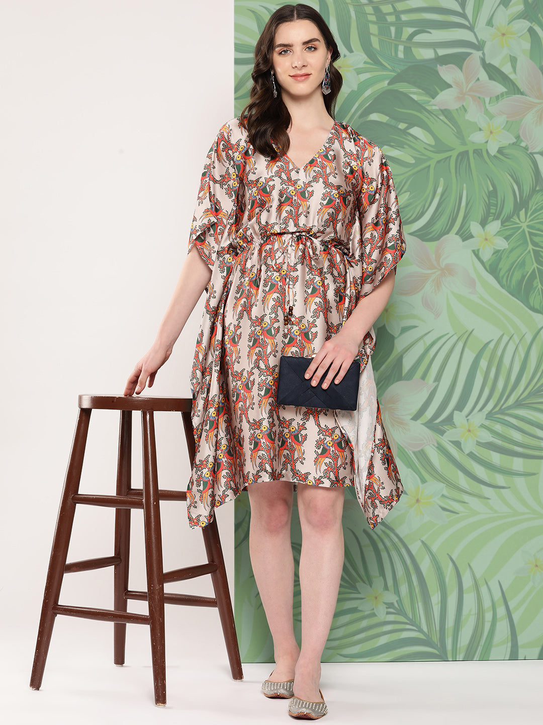 InWeave Women's Elegant Bird Print Kaftaan 