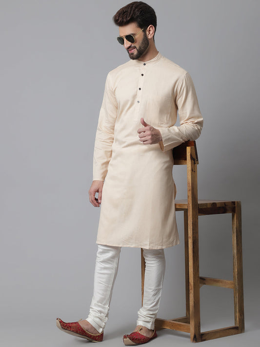 Even Apparels Cream Pure Cotton Kurta With Band Collar 