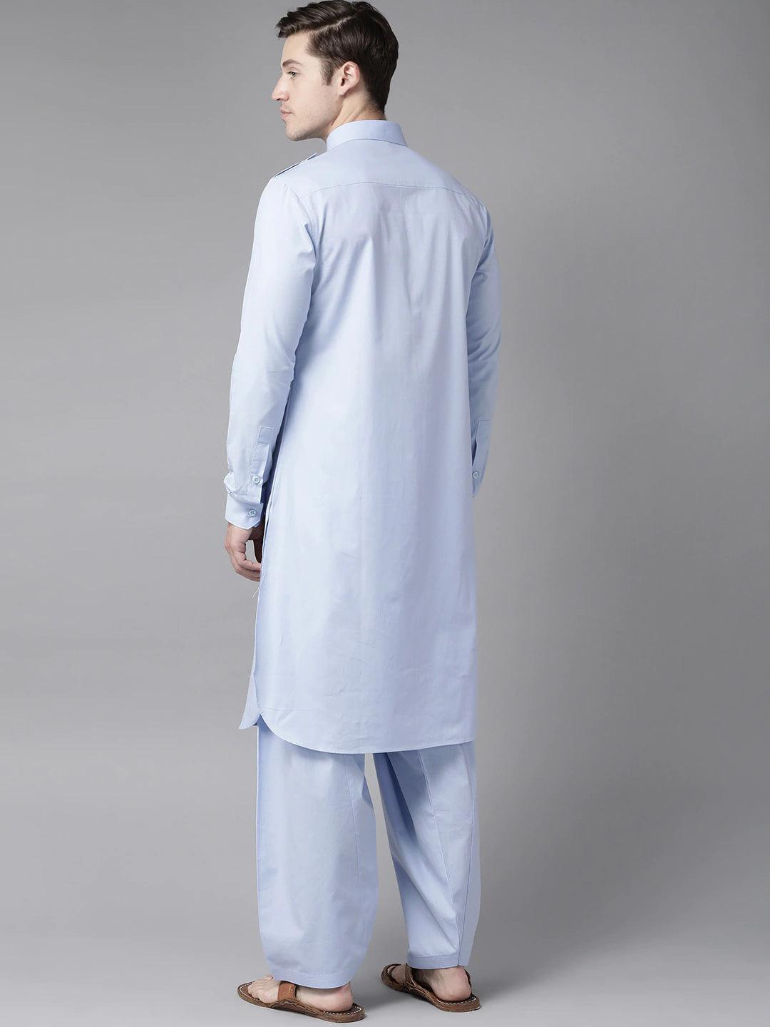 Fabmade Men Sky Blue Pathani Suits