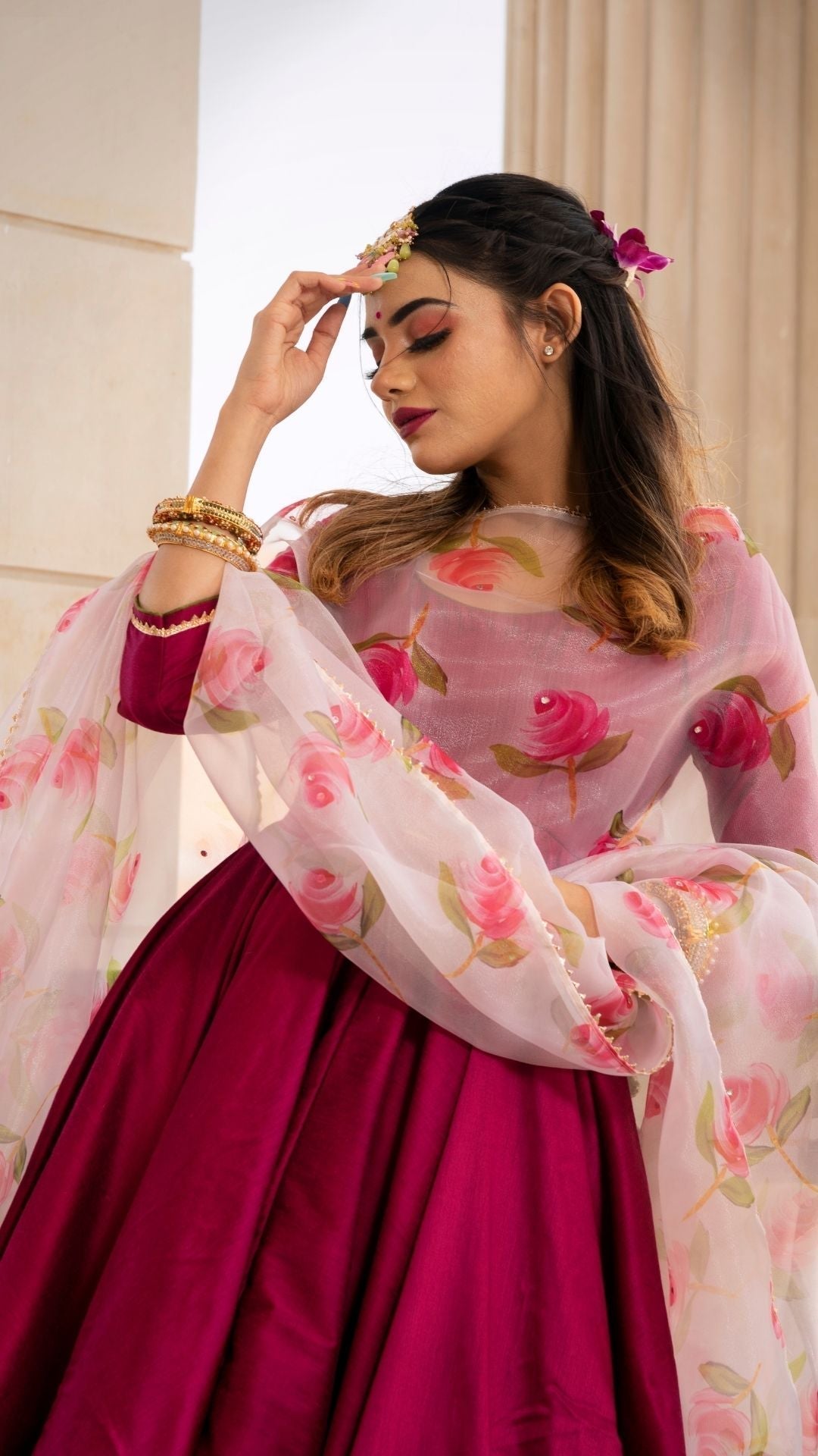 Pomcha Jaipur Magenta Lilly Anarkali Set 