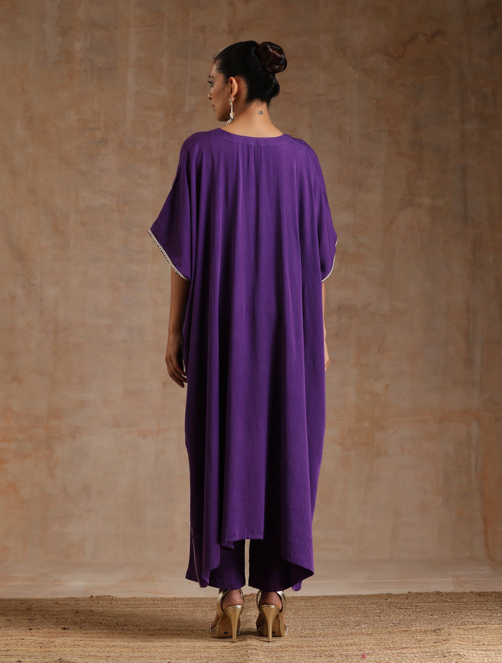 trueBrowns Violet Modal Satin Kaftan Kurta Set 