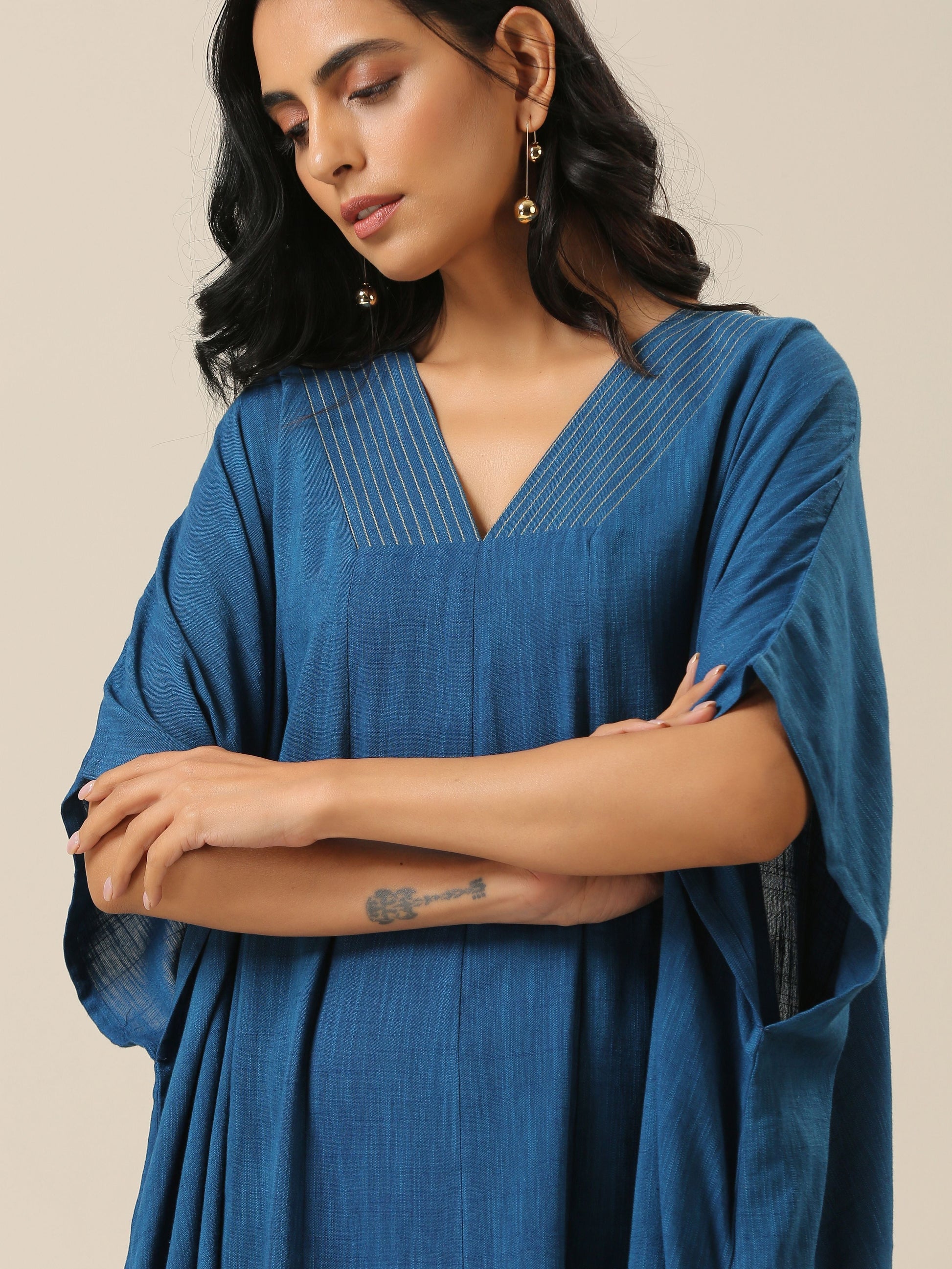 trueBrowns Classic Blue Panel Kaftan dress 