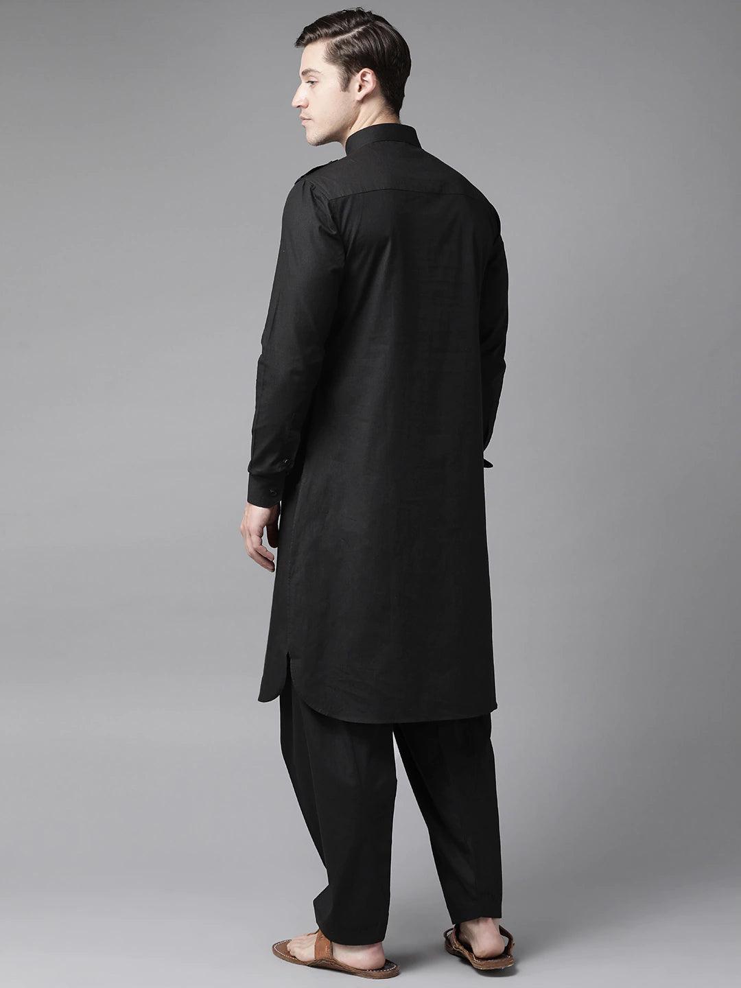 Fabmade Men Black Pathani Suits