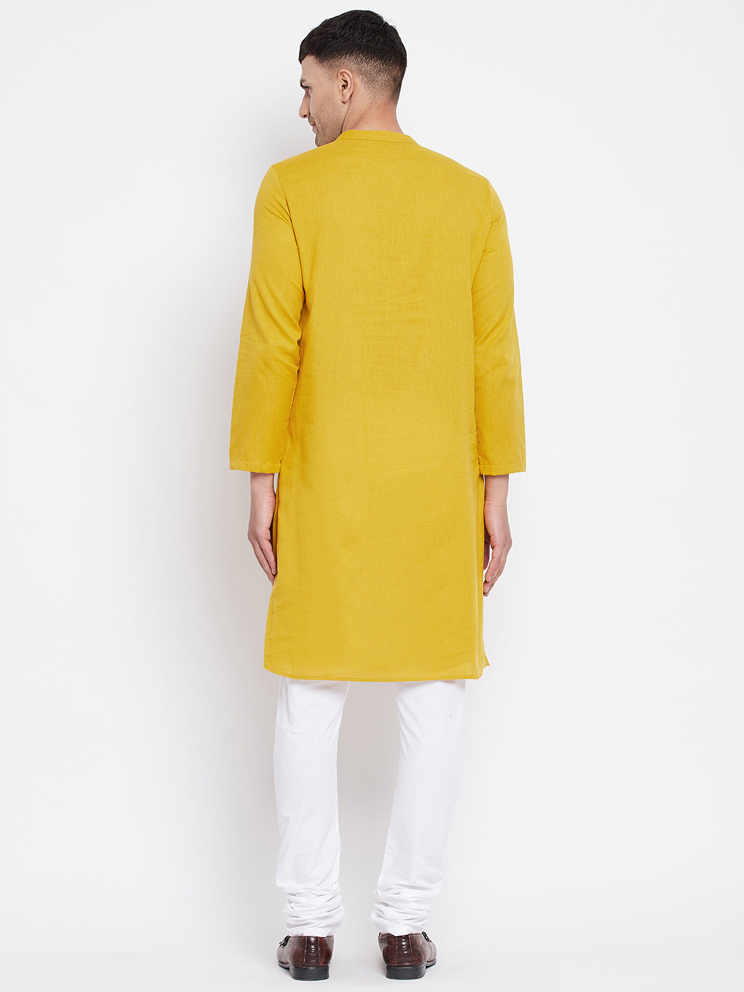 Even Apparels Yellow Pure Cotton Kurta With Band Collar 