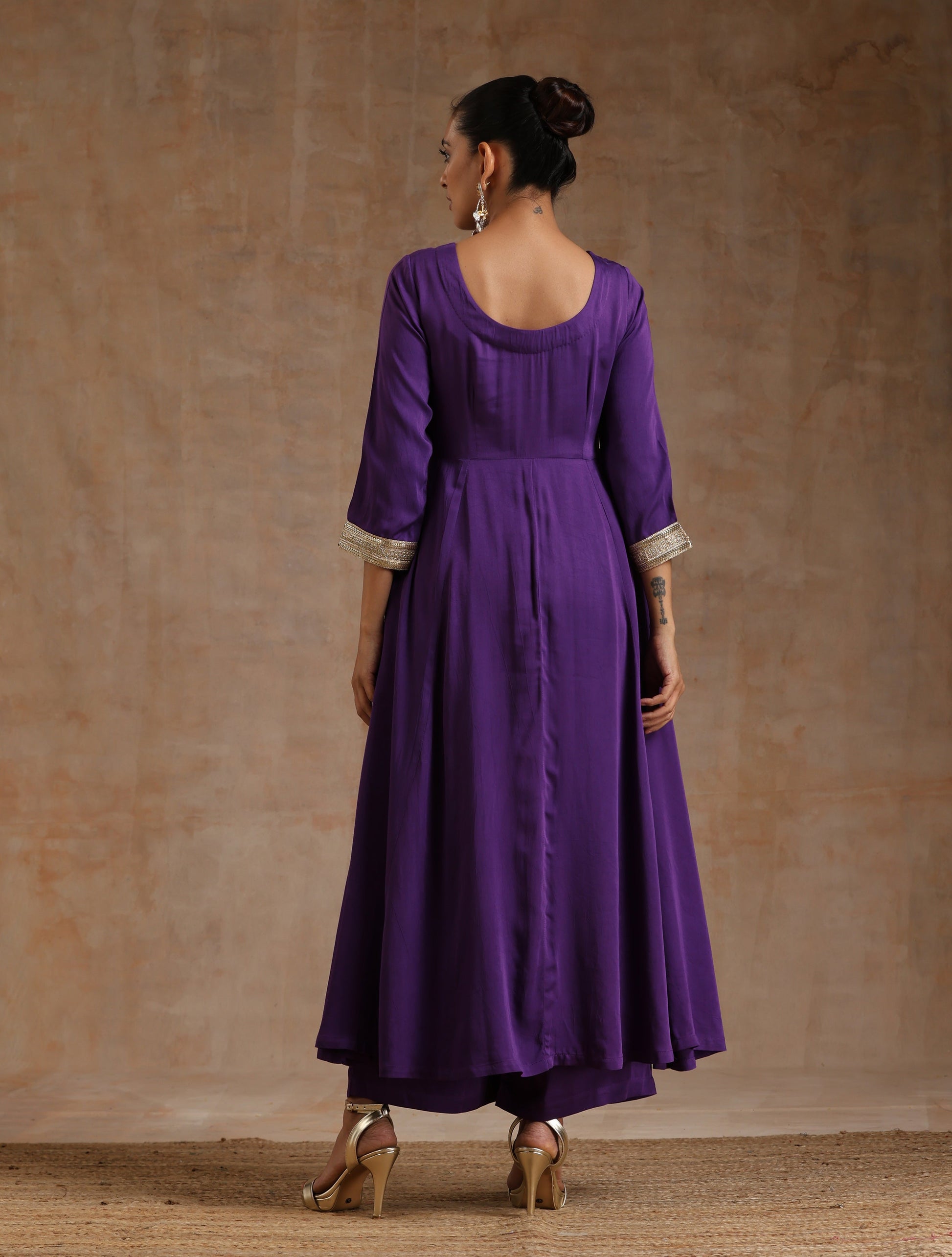 trueBrowns Violet Modal Satin Anarkali Set 