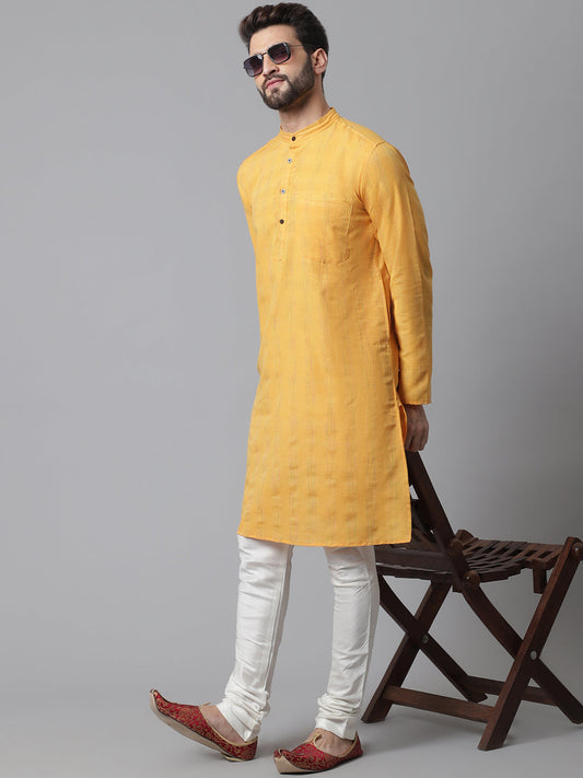 Even Apparels Yellow Kurta With Band Collar 
