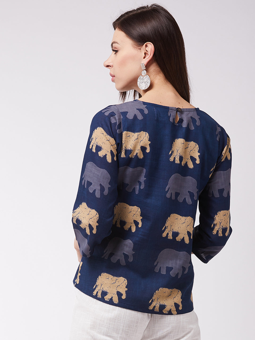 InWeave Elephant Print Blue Top 